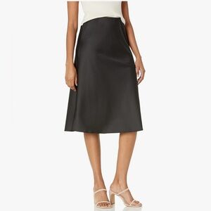 The Drop Black Silky Satin A-Line Skirt